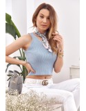 Knitted top with a V-neck, blue MP32853 - Online store - Boutique